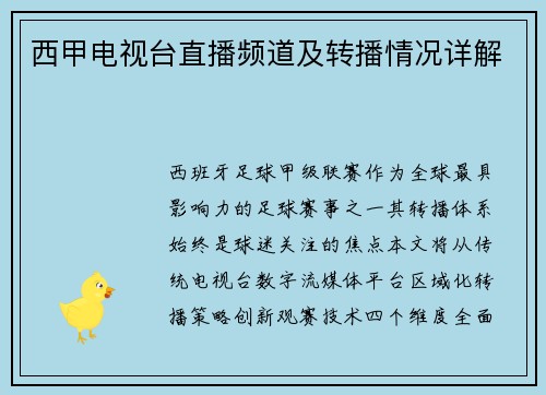 西甲电视台直播频道及转播情况详解